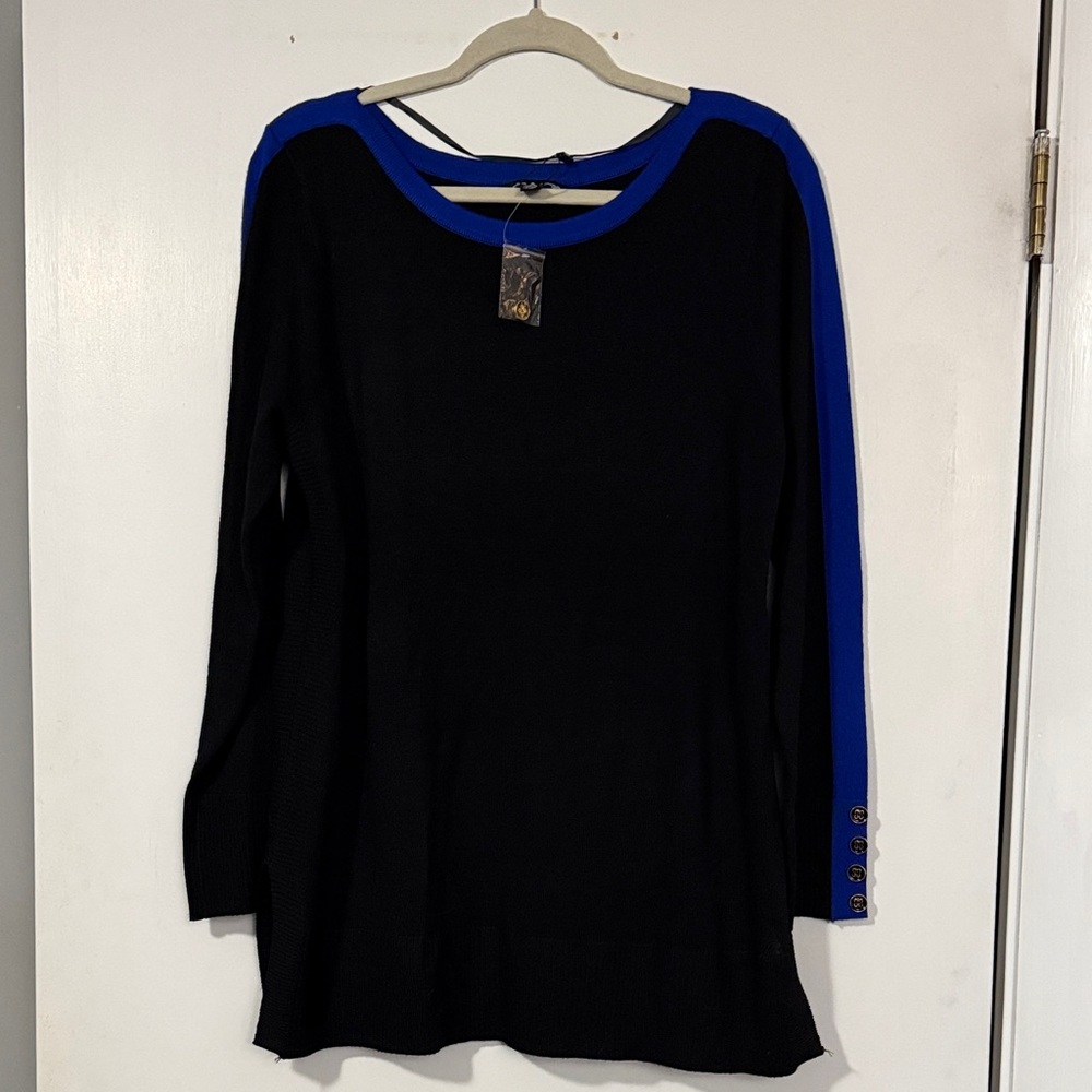 Cable & Gouge Women's Black and Blue Long Sleeve Top 1X (NWT)